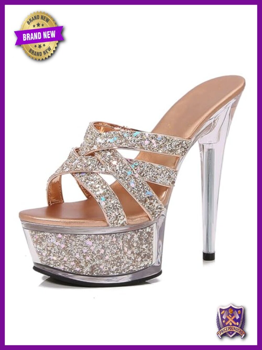 Cross Strappy Platform Super Stiletto Prom Slides Ultra Clear High Heels Mule